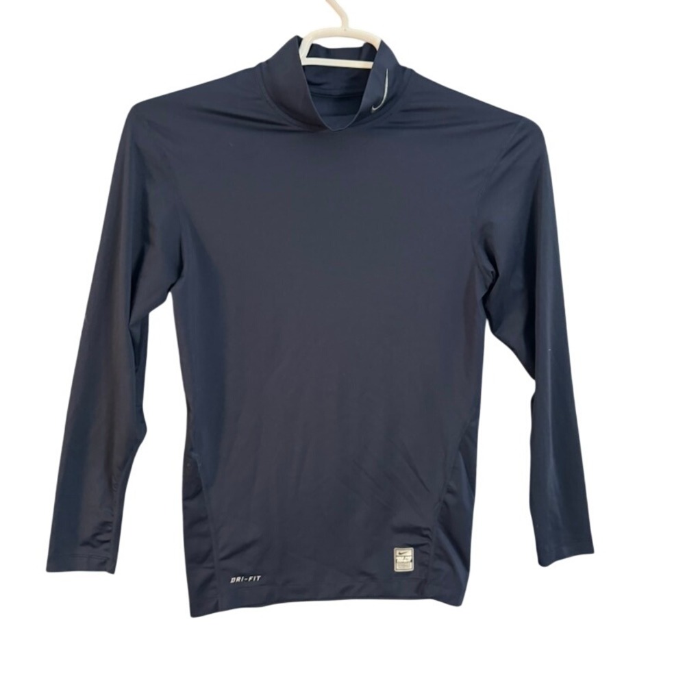 Nike Pro Combat Dri-FIT Compression Mock Neck Long Sleeve Shirt Navy Blue Large